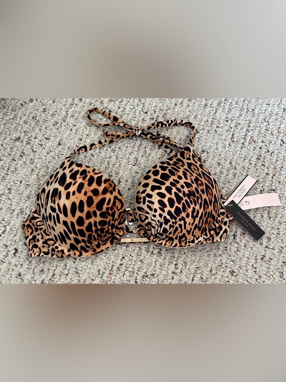 Victoria's Secret Leopard Halter Push-Up Bra Swimsuit Top NWT